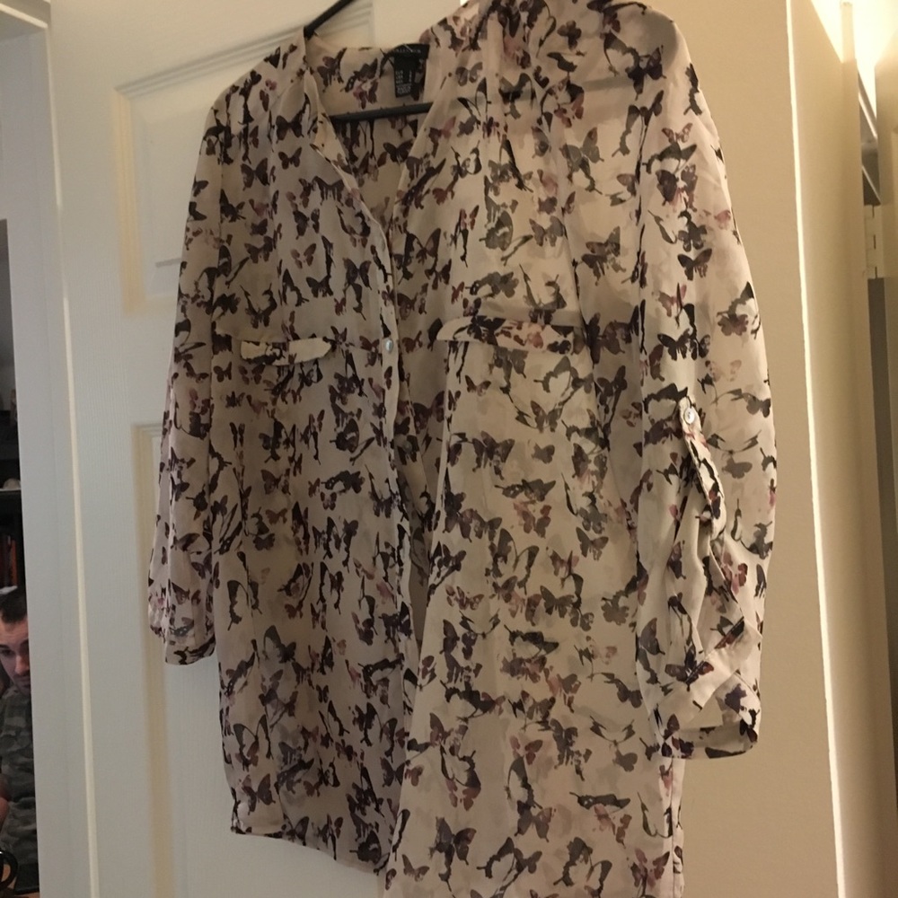 MNG women’s sz 8 sheer button down purple shirt
